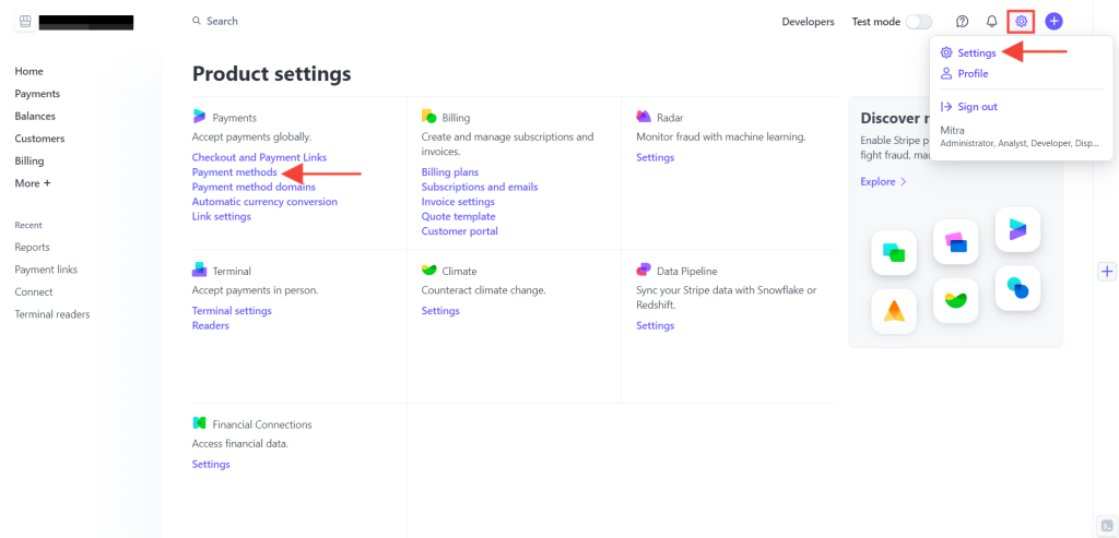 Stripe payment methods