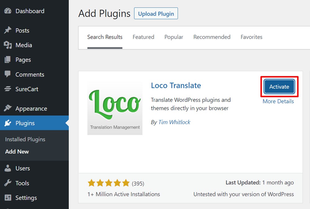 Activating Loco Translate plugin