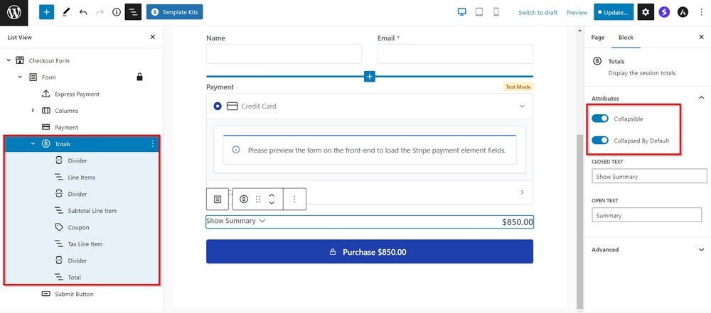 cart elements and attributes