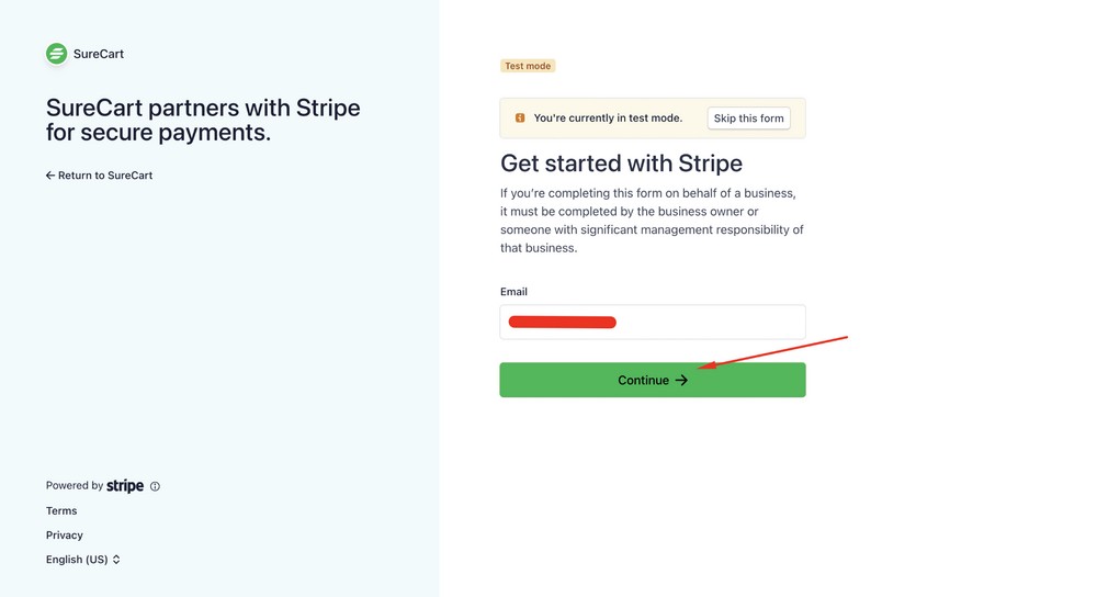 continue login to Stripe