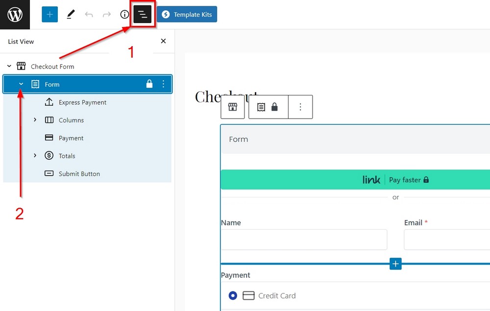 default checkout form list view