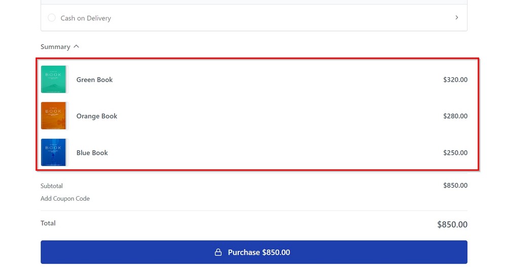 default checkout form