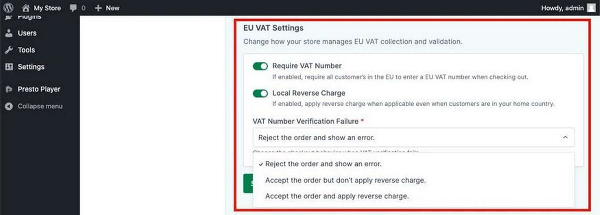 EU VAT Settings