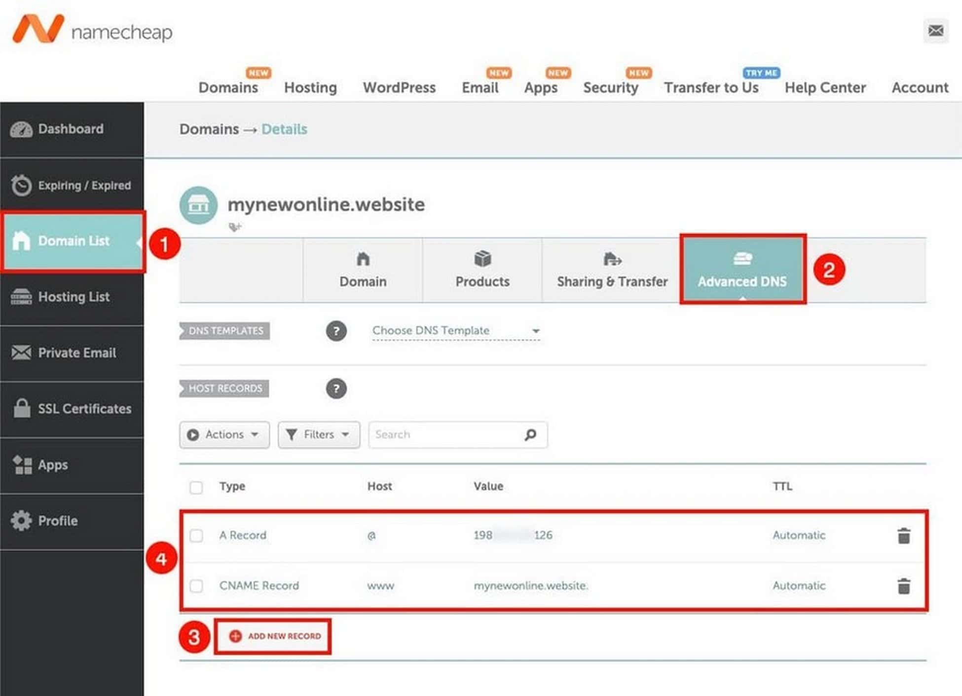 Namecheap settings