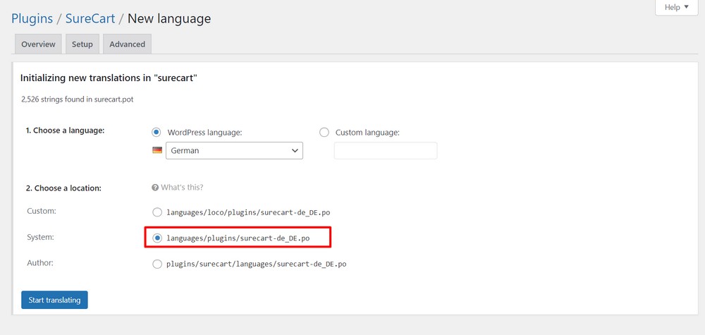 setting system to location