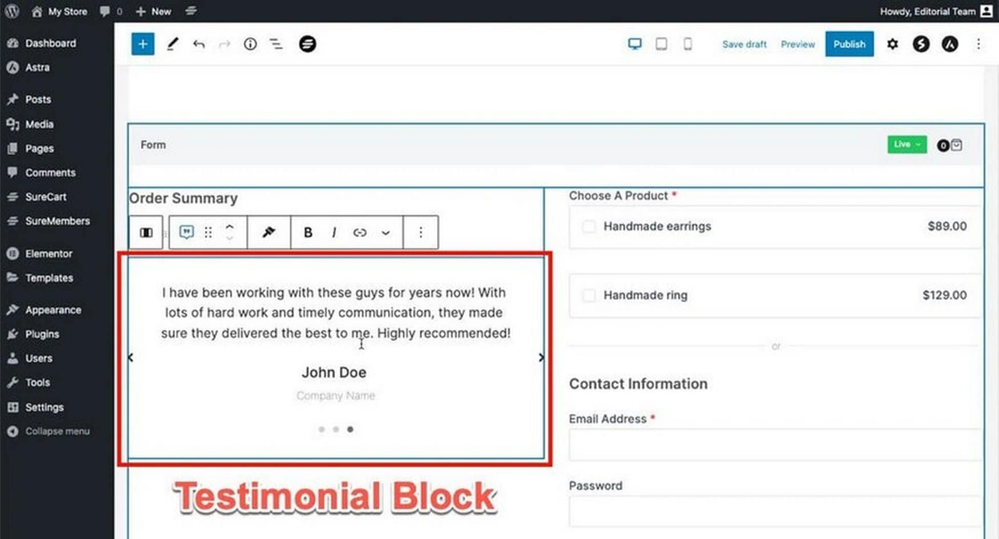 Testimonical block