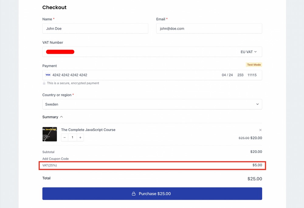 VAT calculation field