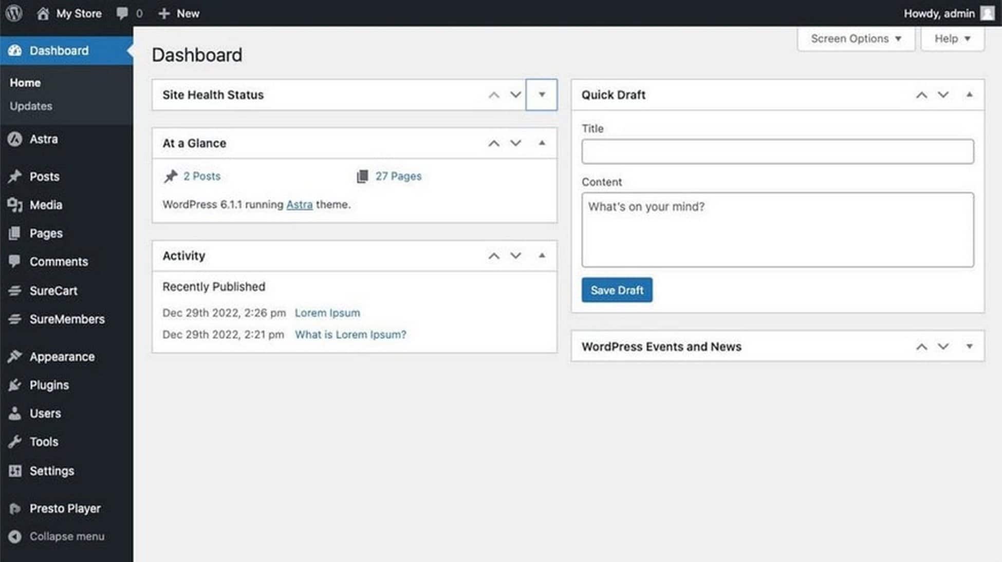 WordPress Dashboard