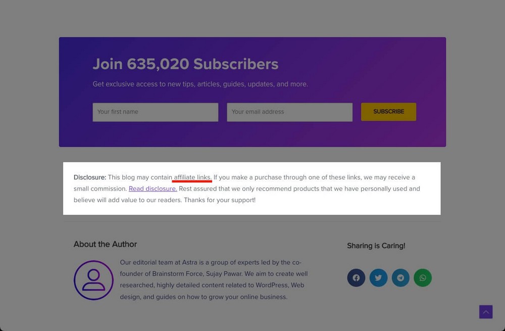 Astra affiliate disclosure