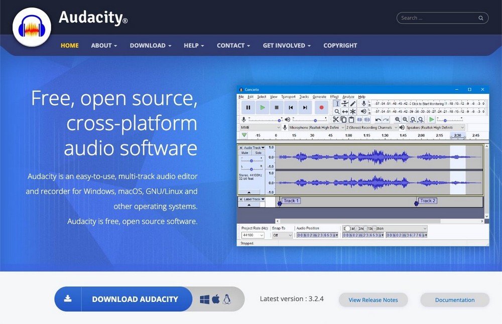 Audacity software for recording