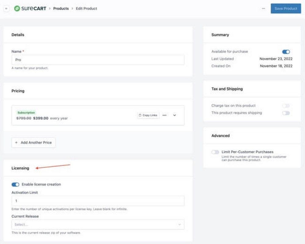 Enable license creation in SureCart