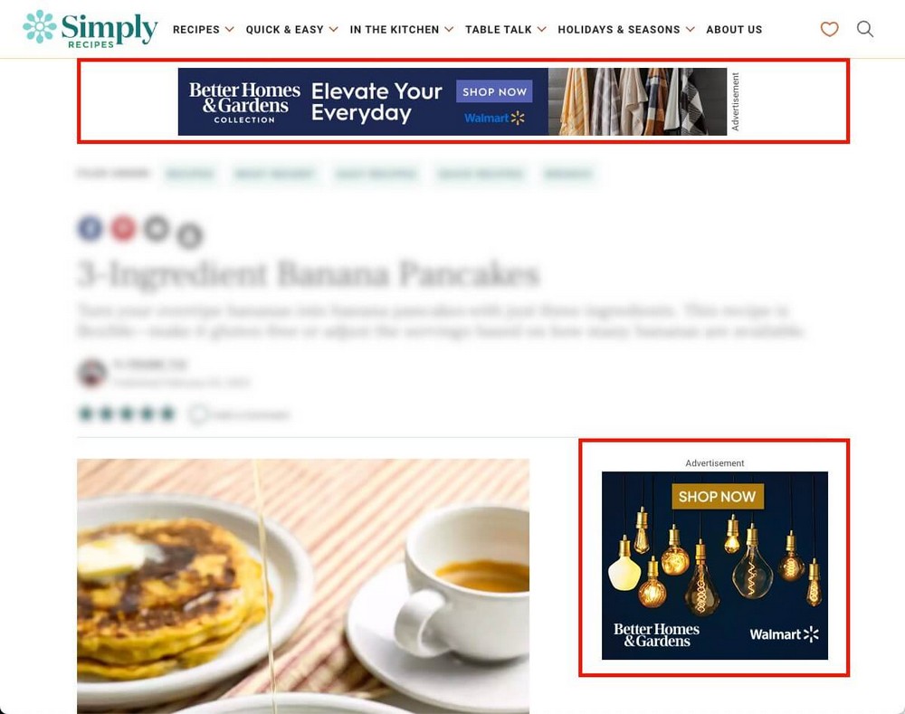 Example of displaying ads Image by Simply Recipes.