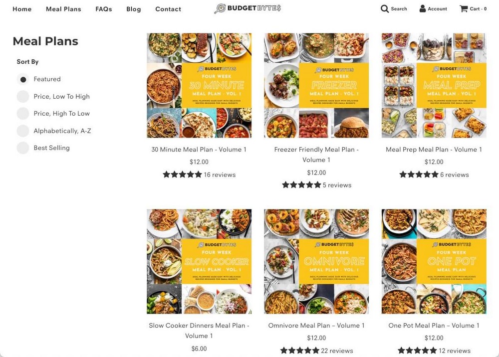 Example of meal plan as digital product