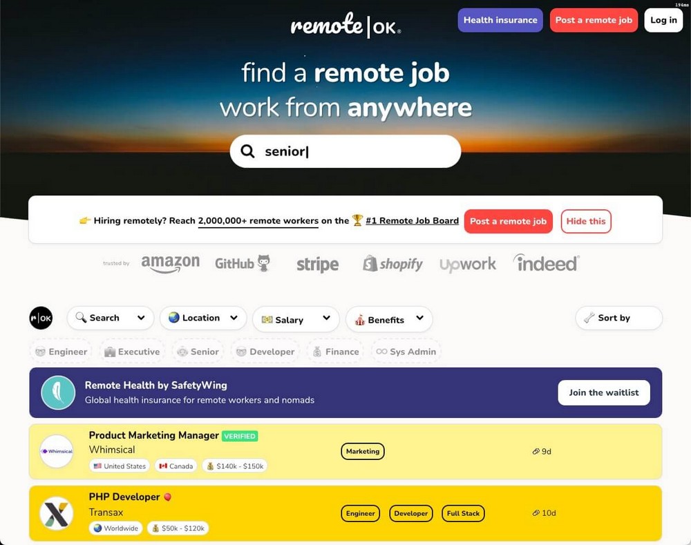 RemoteOK Job board