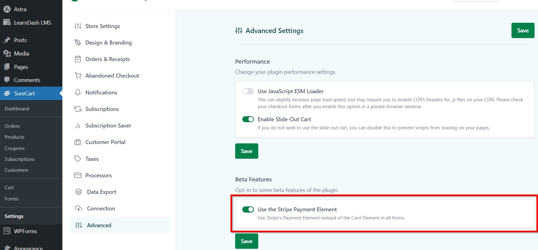 activate use surecart payment element