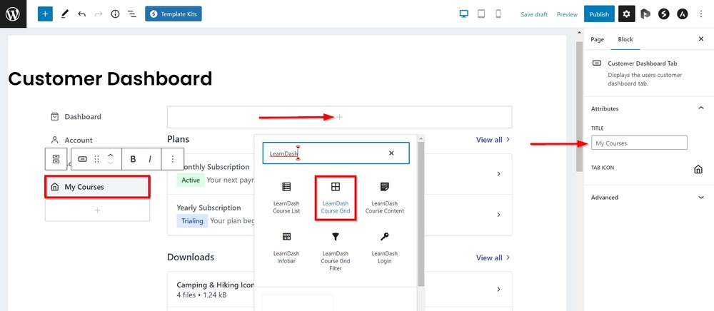 customize customer dashboard tab