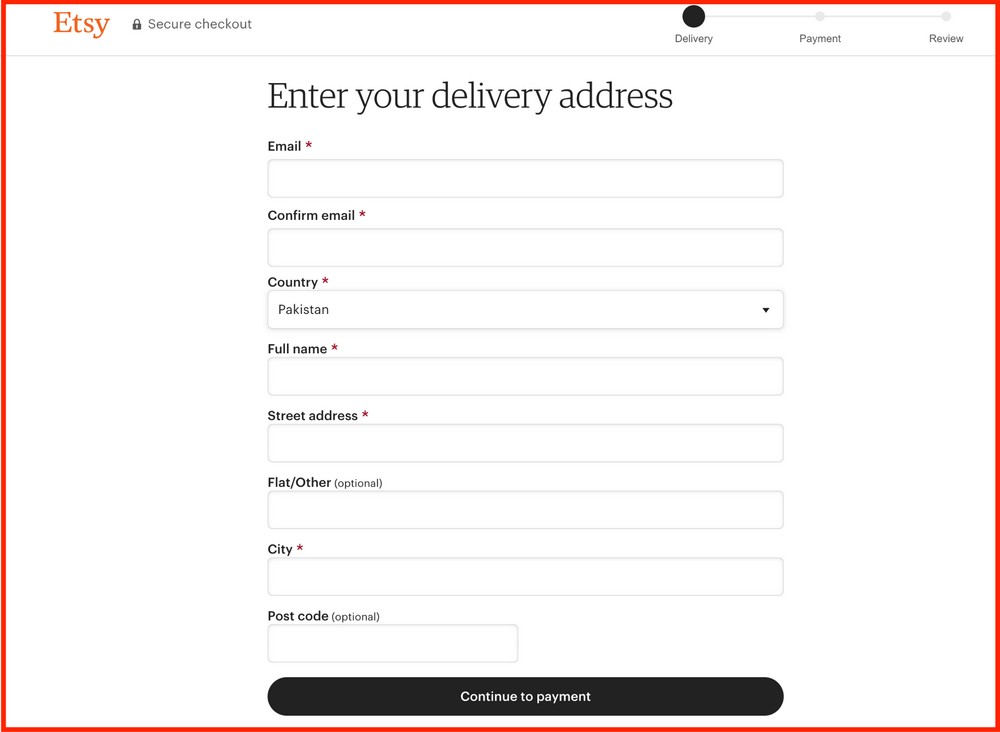 etsy minimum fields on checkout form