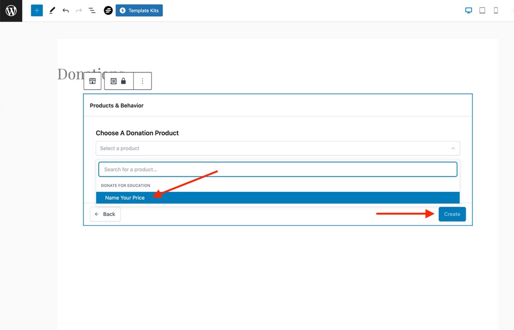 choose donation product for the donation form