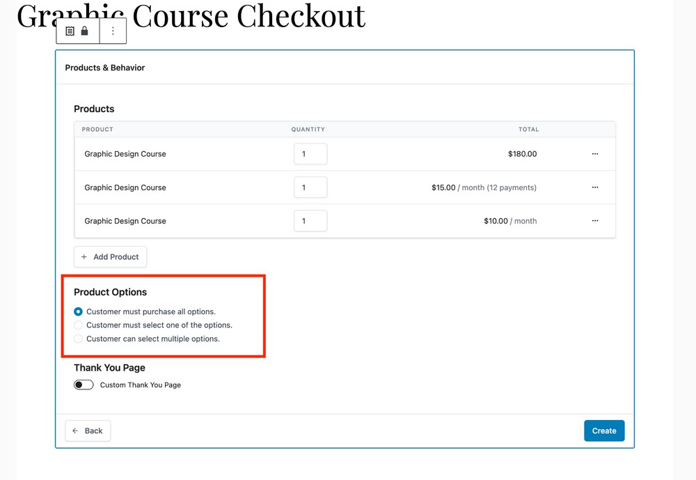 choose the product options for this form