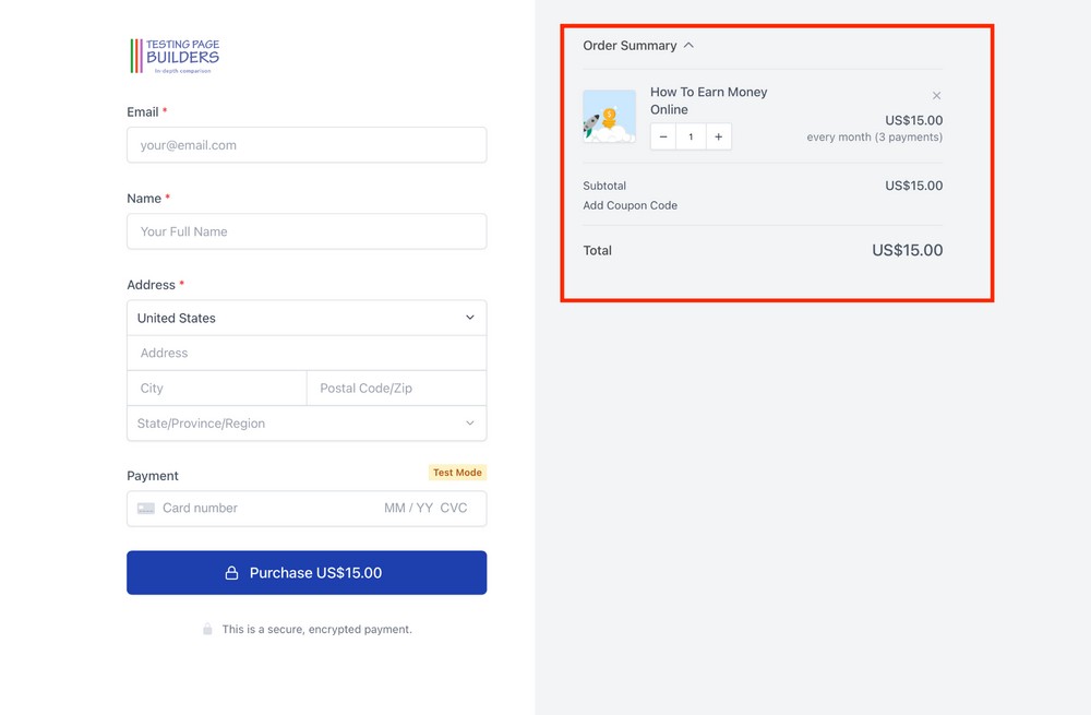 installment checkout form