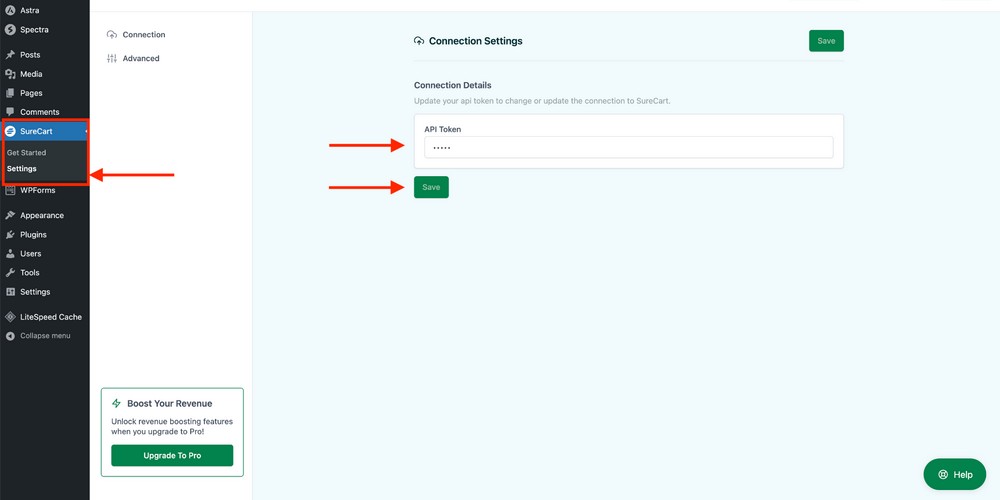 paste the api token key