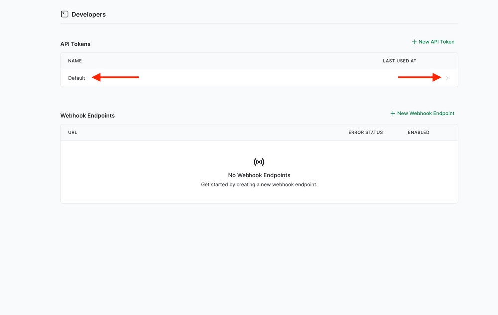 press default entry to show api token key