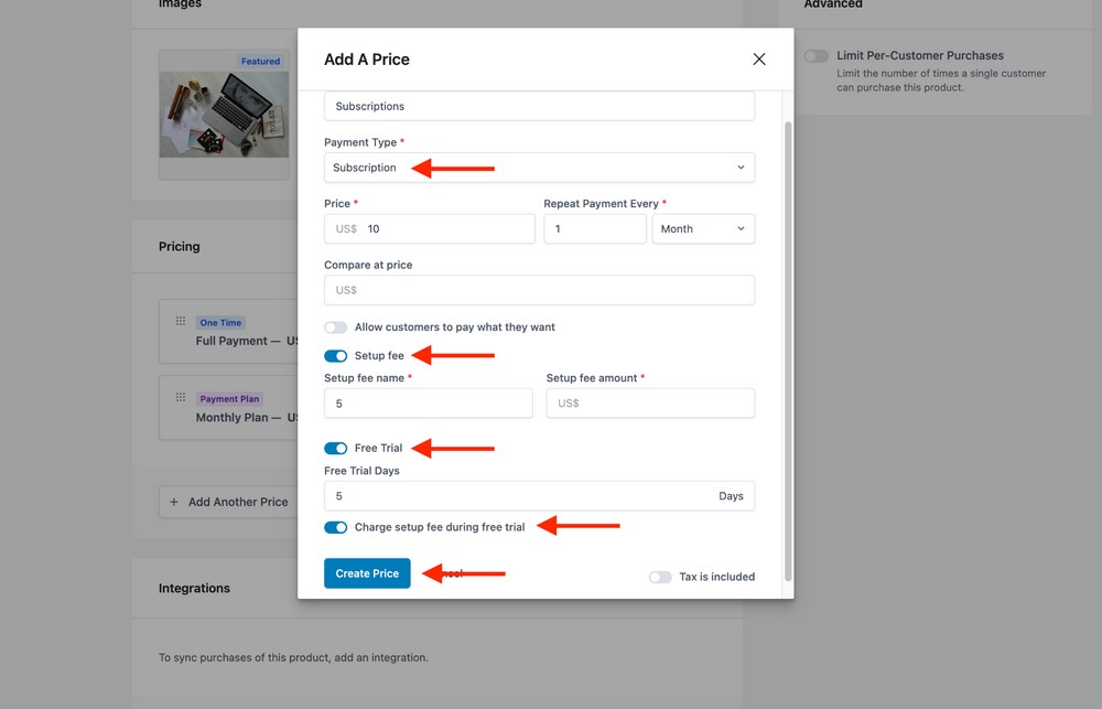 select a subscription price plan