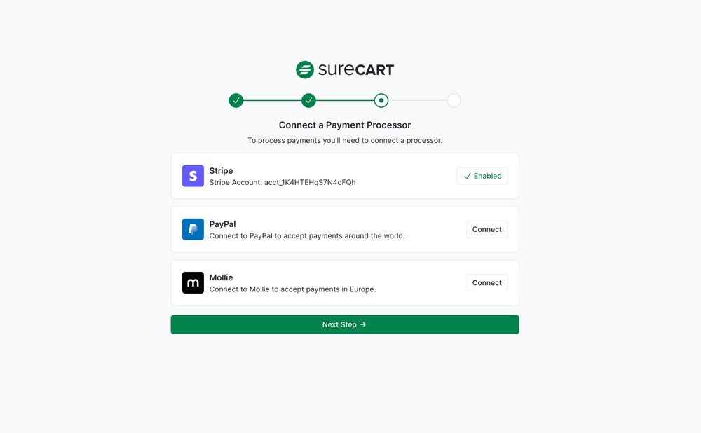 stripe is enabled on surecart