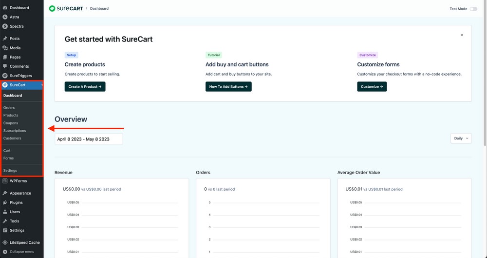 surecart plugin interface