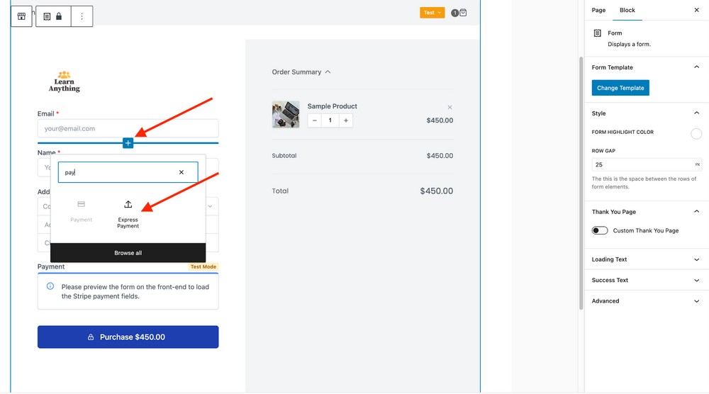 add express payment to checkout form