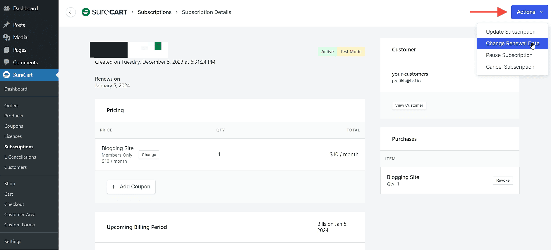 change renewal date