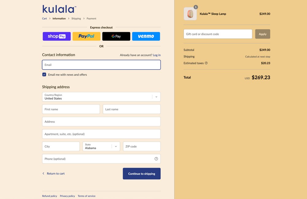 kulala checkout page