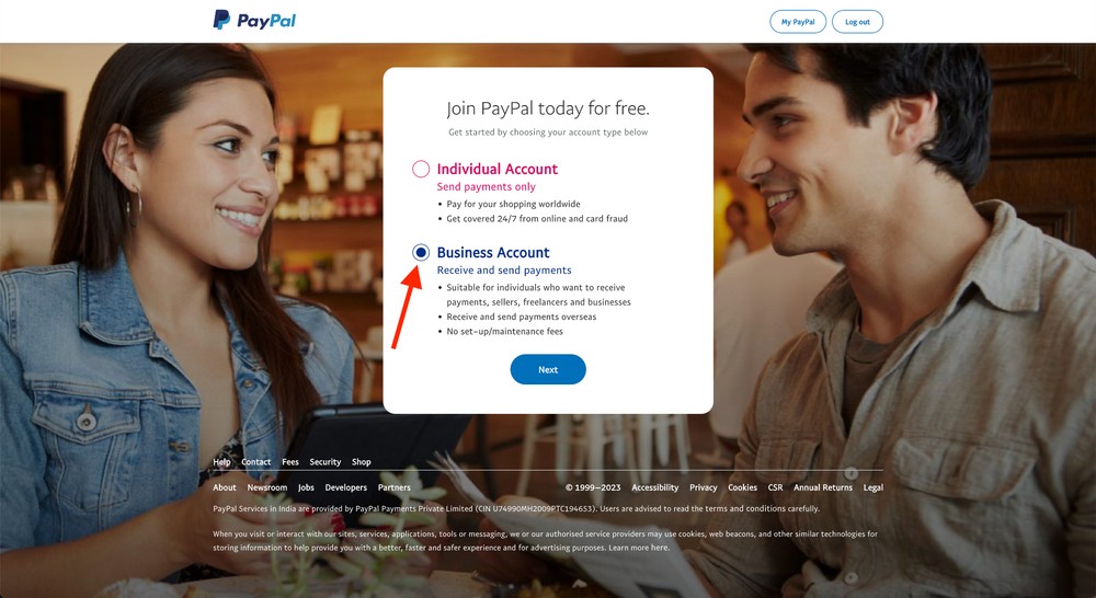 PayPal homepage