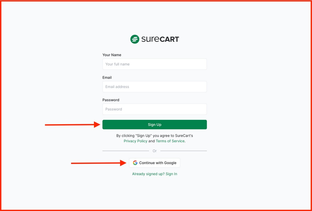 sign up with surecart