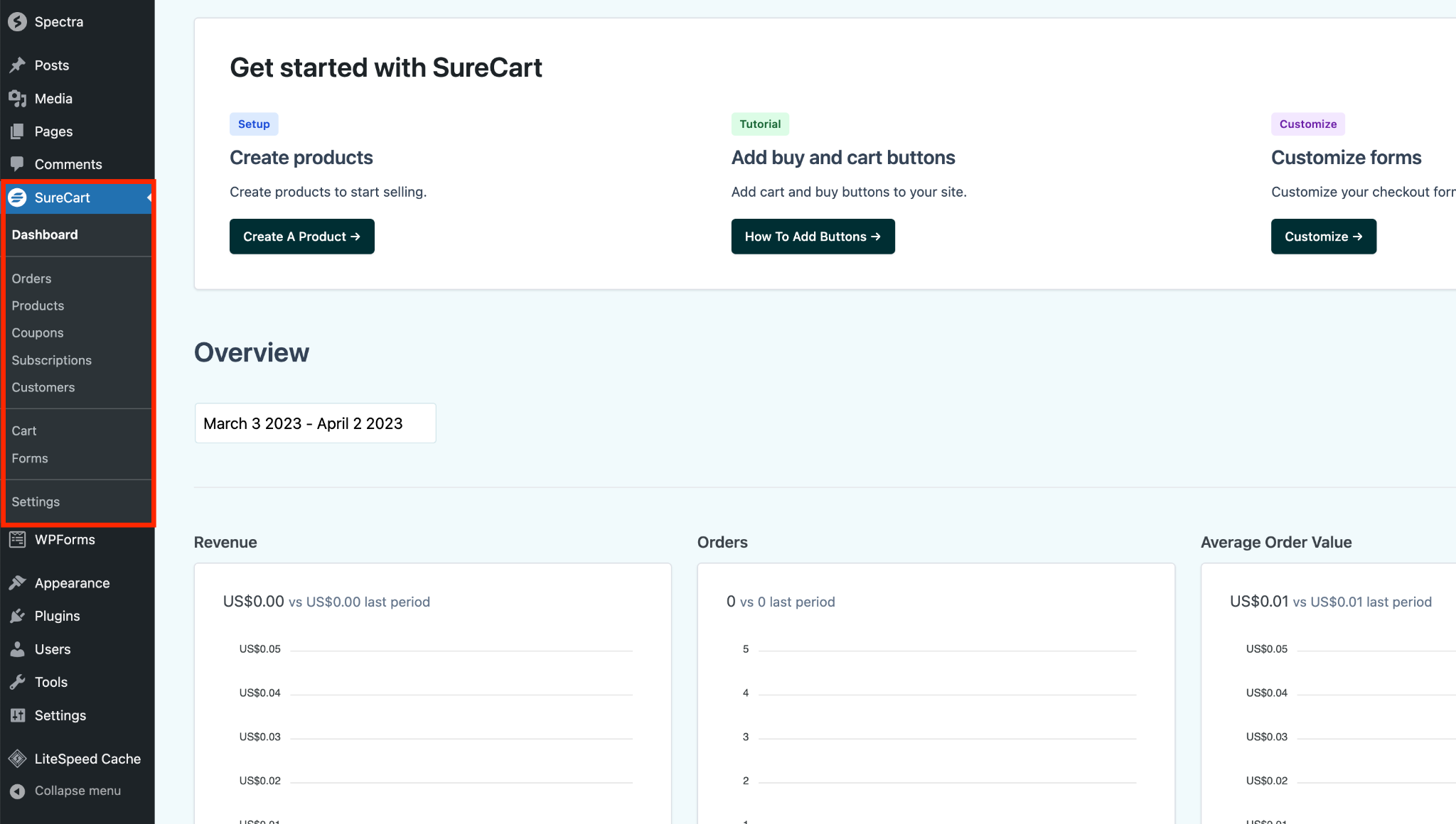 surecart dashboard