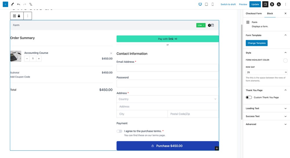 two column checkout form ready