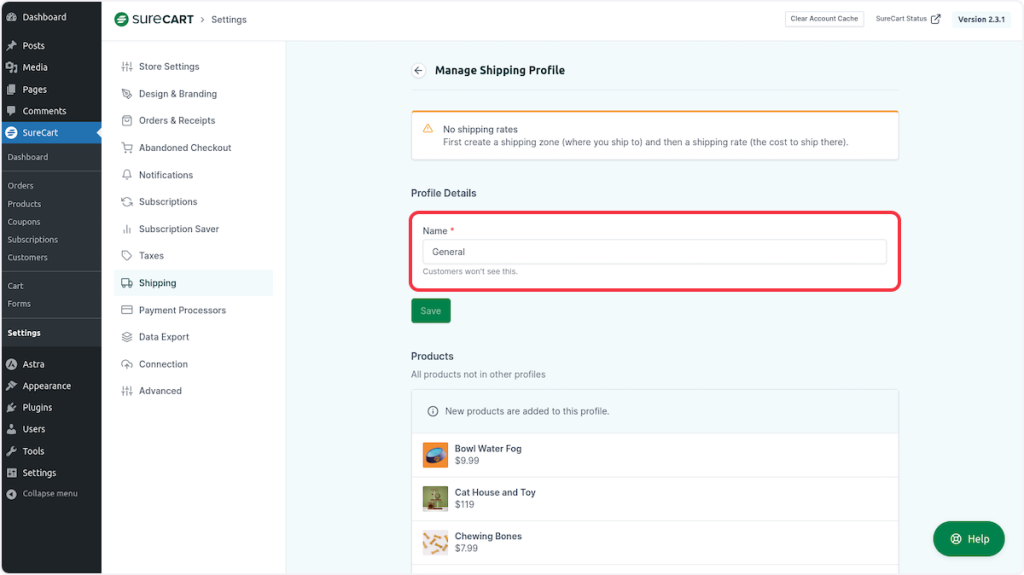 SureCart_settings_Shipping_General_profile