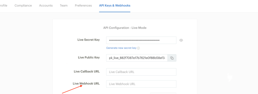 Paste the webhook within Paystack's "Live Webhook URL" field