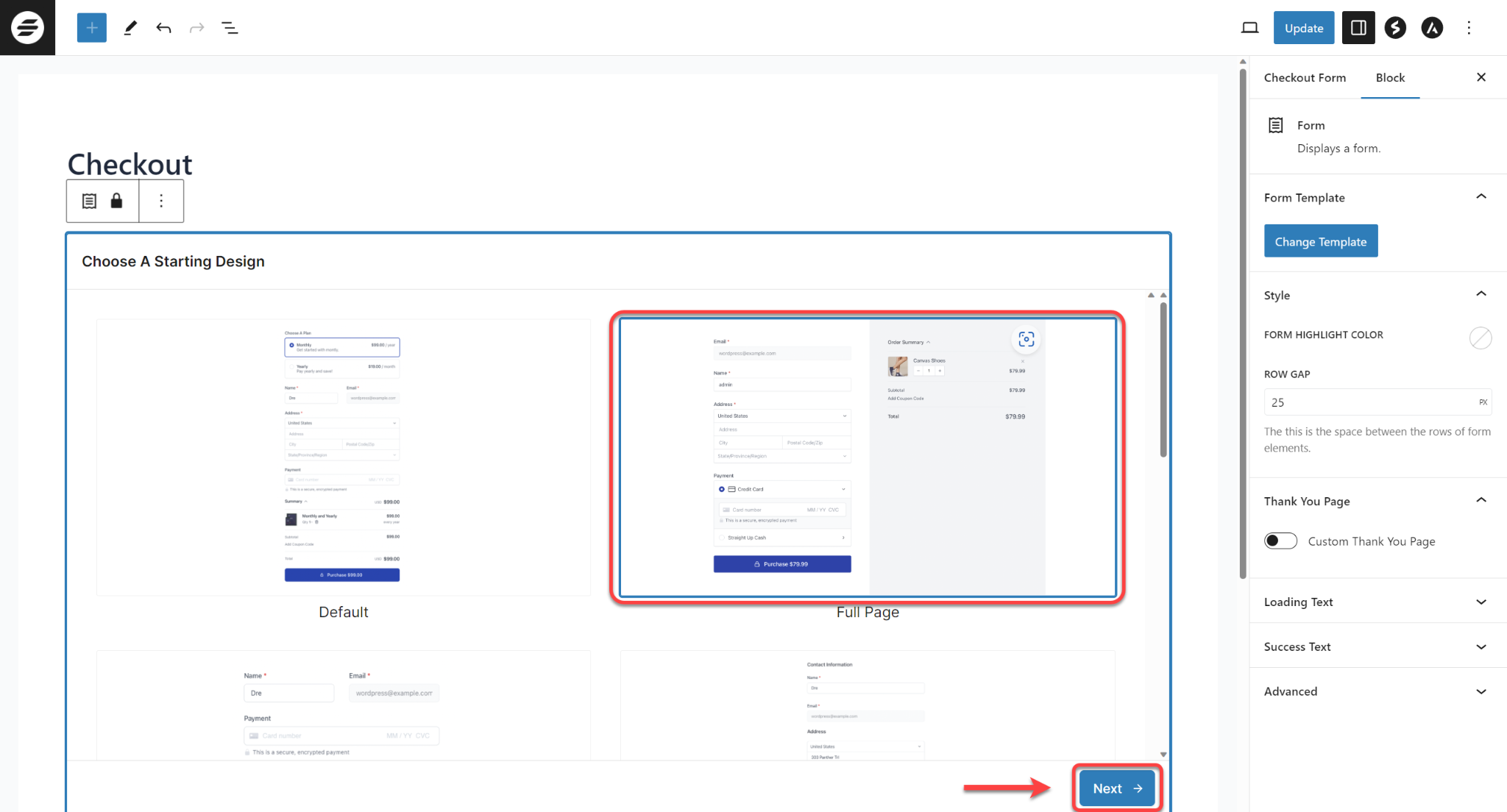 SureCart Checkout Choose Template