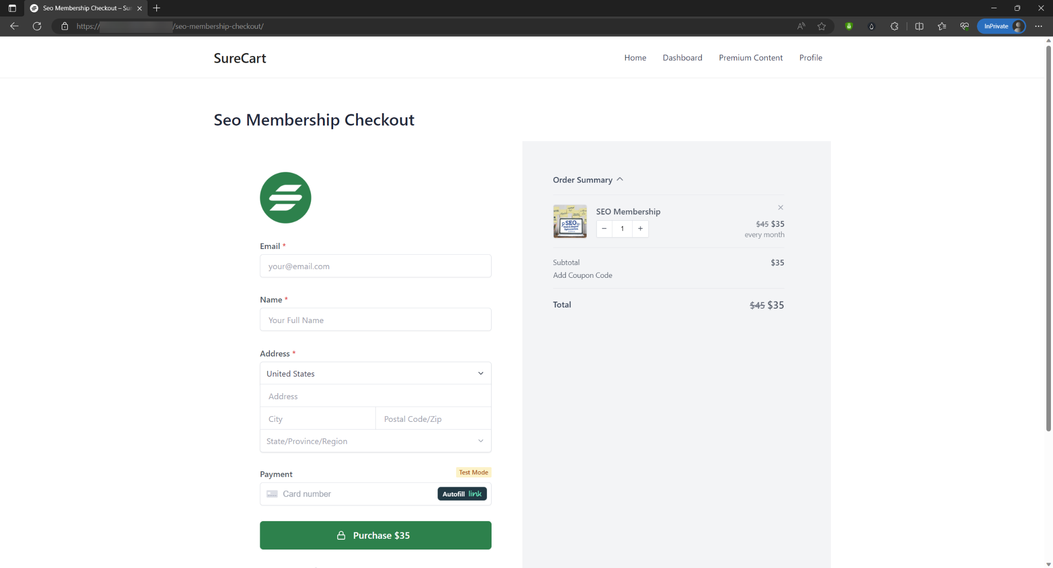 SureCart Checkout page sample