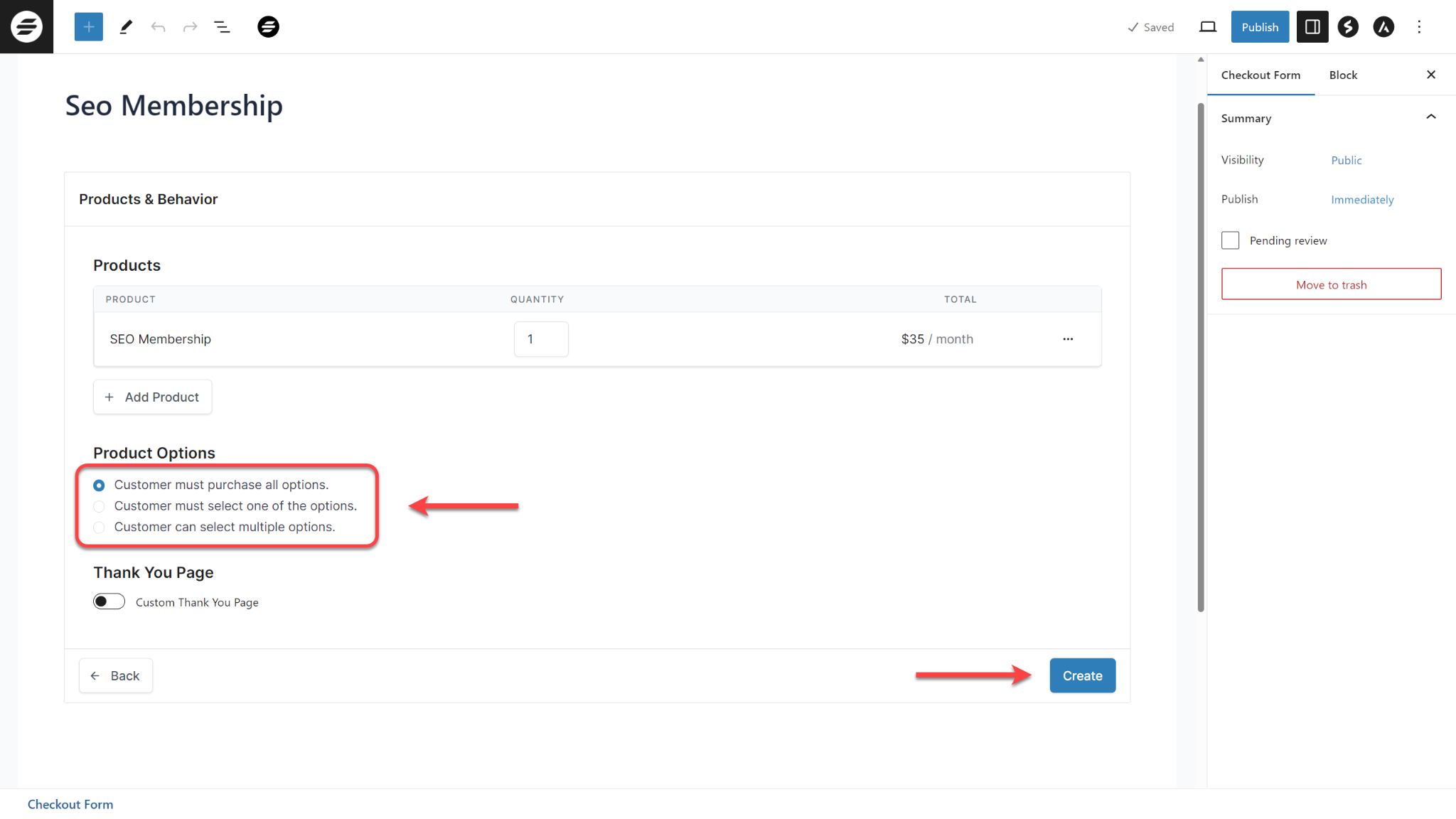 SureCart Forms Product Options