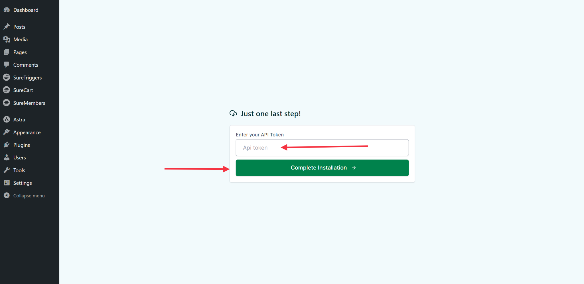 SureCart Paste API TOKEN