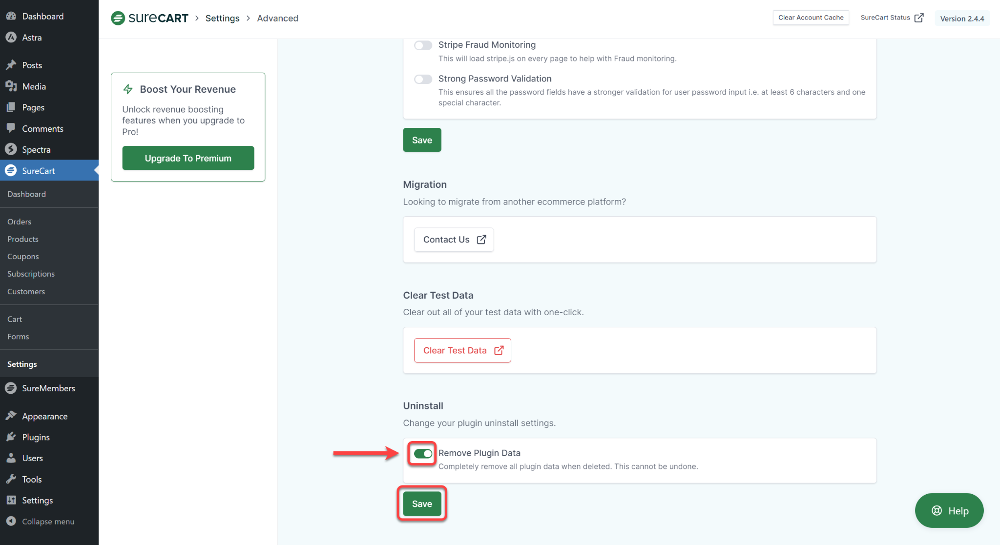 SureCart Remove Plugin Data