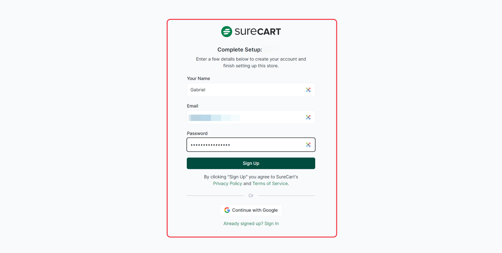 SureCart Sign-up