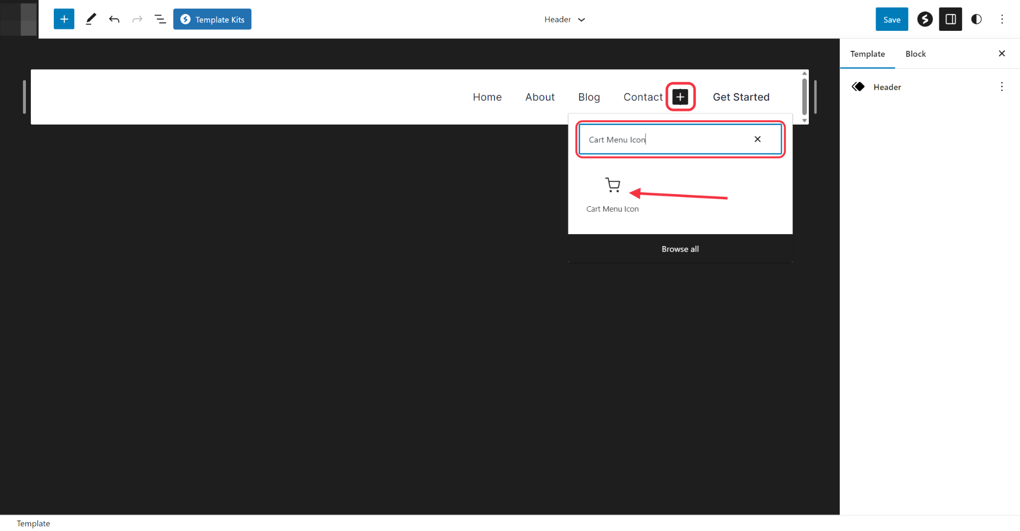 SureCart Slide Out Cart FSE Add Cart Menu Icon