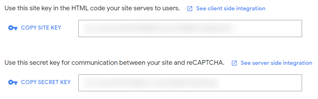 Google reCaptcha site and secret key