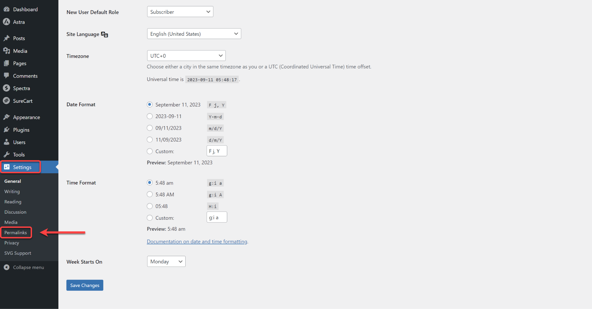 Settings Permalinks