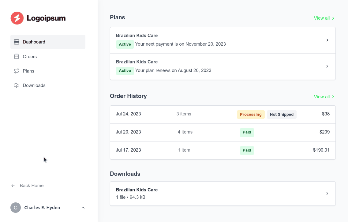 SureCart Customer Dashboard