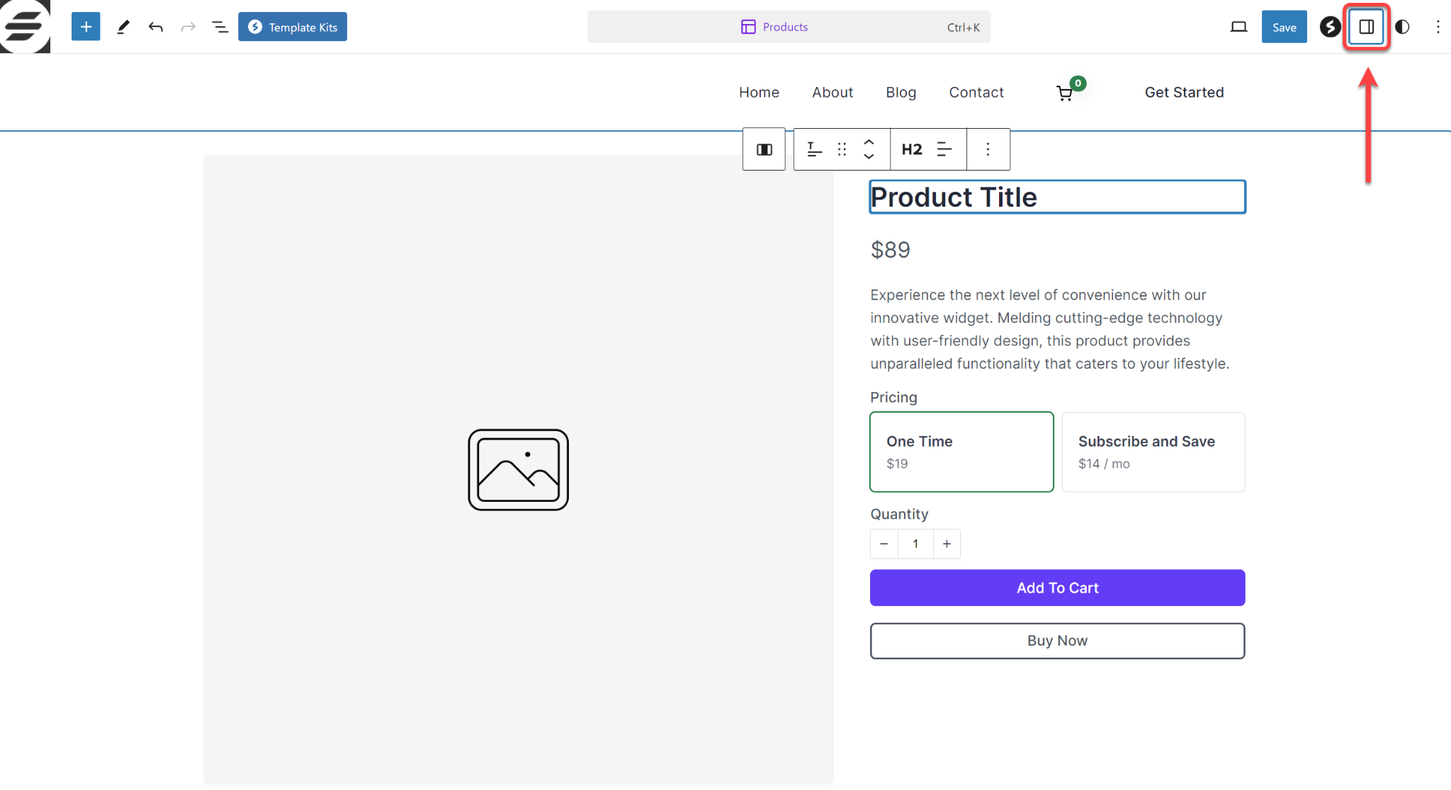 SureCart Product Template Block settings