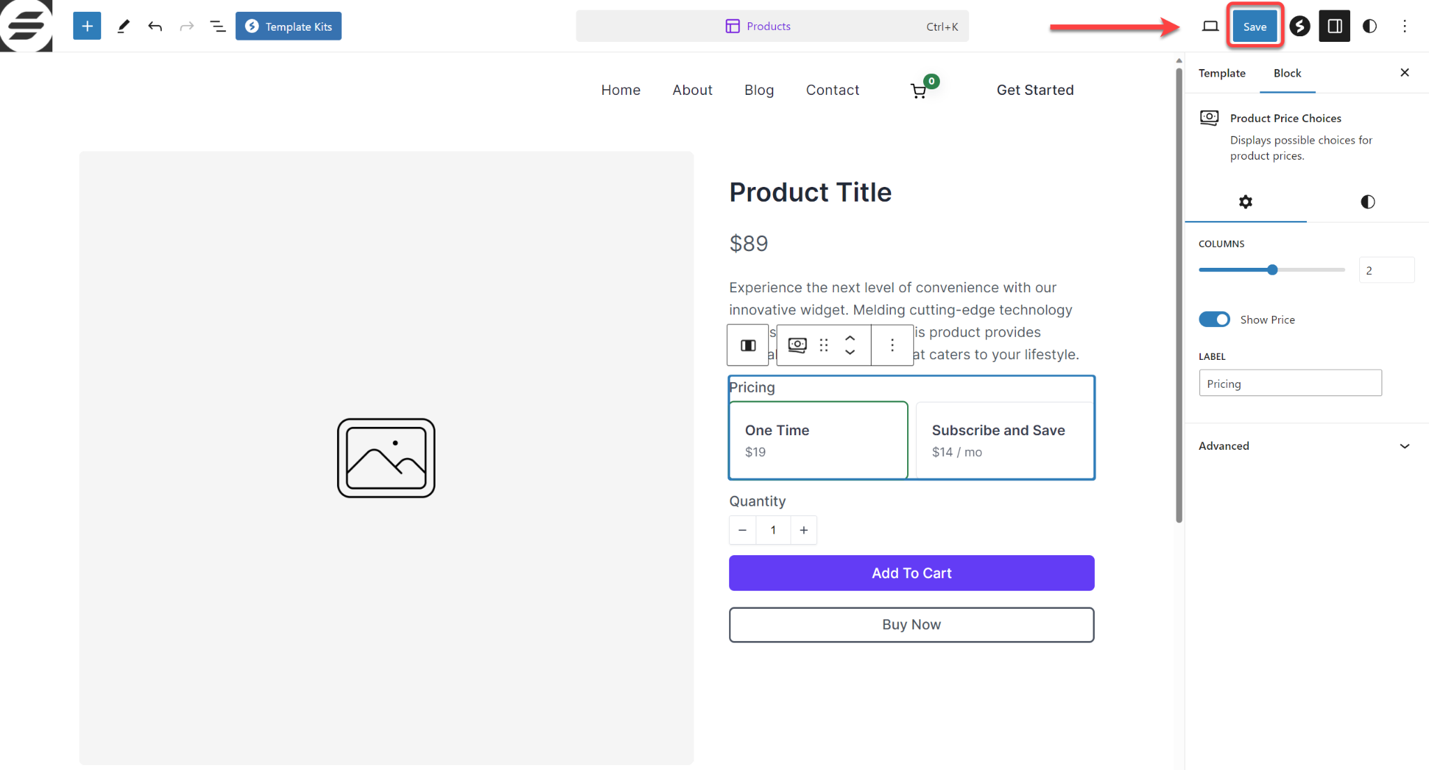 SureCart Product Template Save Changes